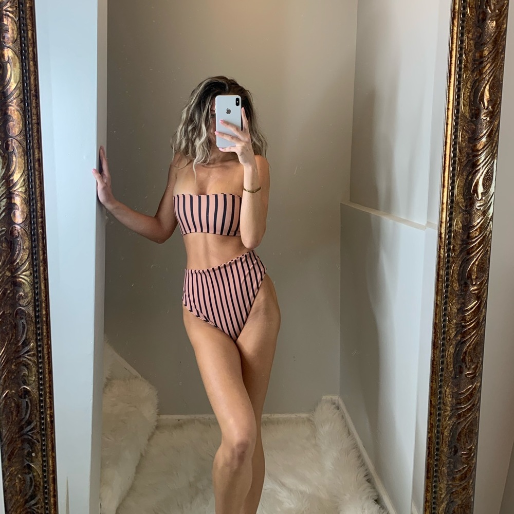 Nude/black striped bikini